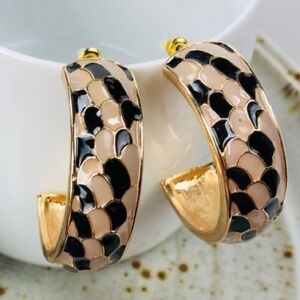 Enamel Hoop Earrings | Black Nude Gold | Chunky Statement Hoops